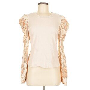 Anthropologie Dolan Left Coast Collection Ribbed Cream Lace Puff Sleeve
